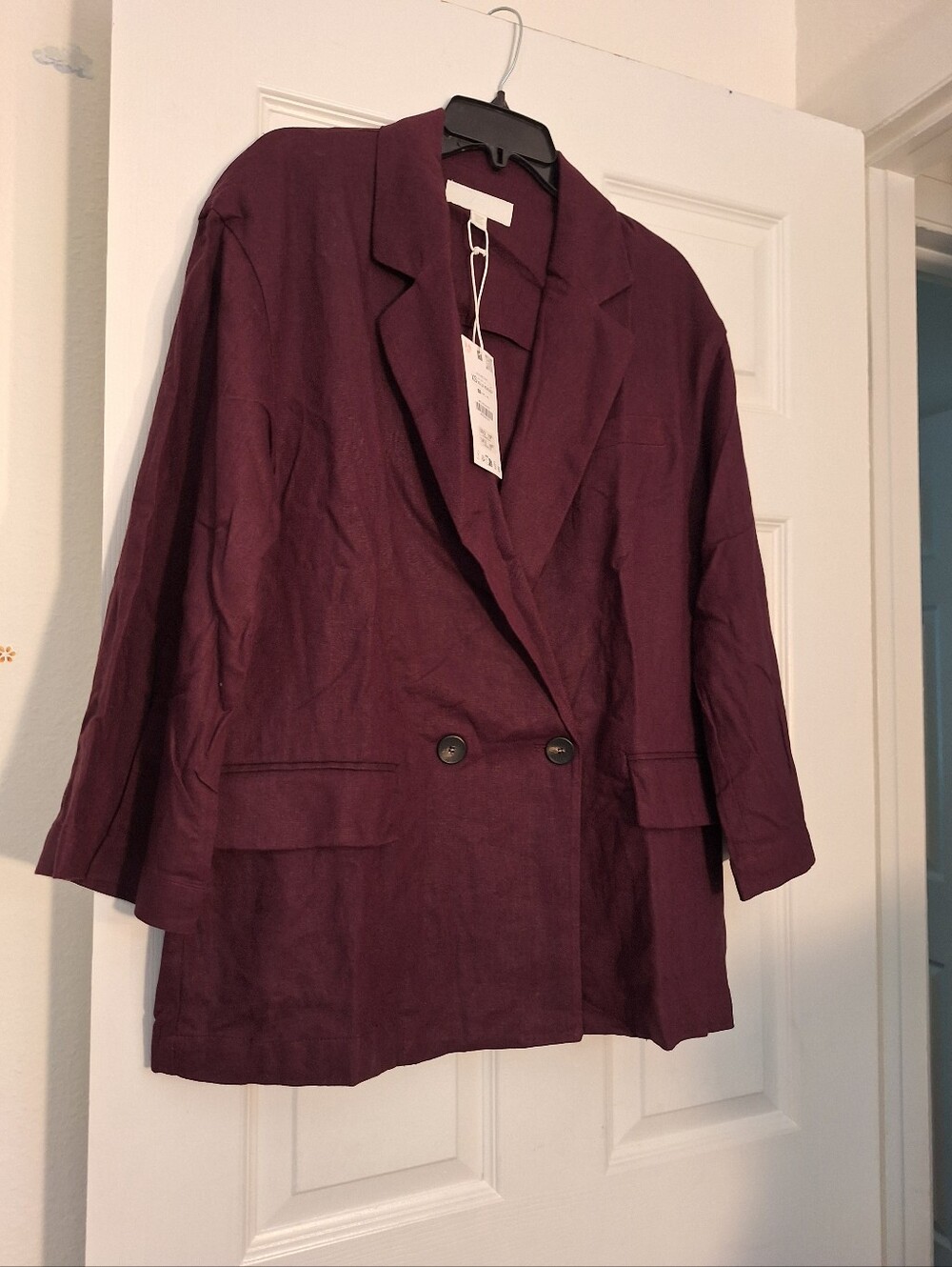 ZARA Women's Linen Oversized Double-Breasted Blazer - Size Xs